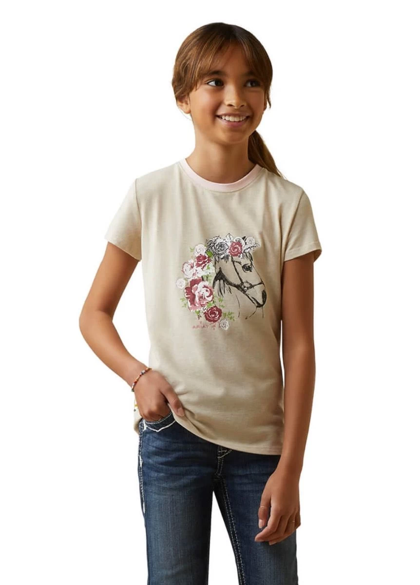 Ariat Kids Flora T-Shirt - Oatmeal Heather 3 Ariat Kids Flora T-Shirt - Oatmeal Heather