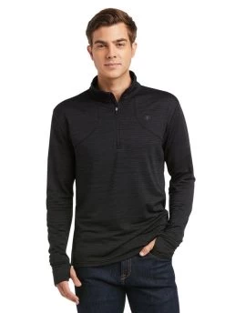 Ariat Mens Gridwork 1/4 Zip Baselayer - Black