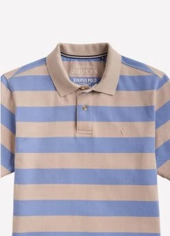 Joules Mens Filbert Classic Fit Polo - Blue Taupe Stripe -Equestrian Riding Equipment Store blues5