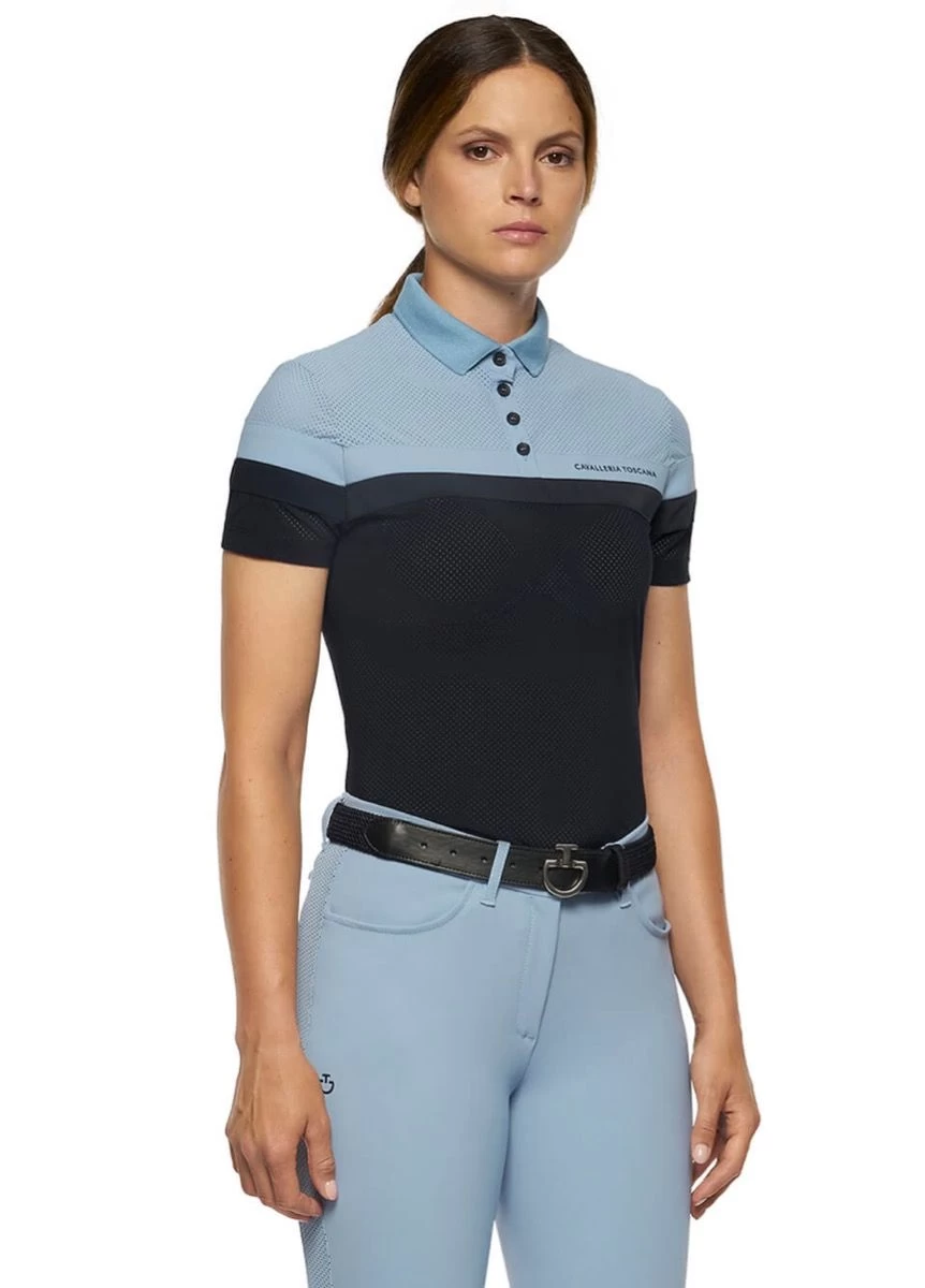 Cavalleria Toscana Perforated Polo Shirt - Navy/Sky Blue 3 Cavalleria Toscana Perforated Polo Shirt - Navy/Sky Blue