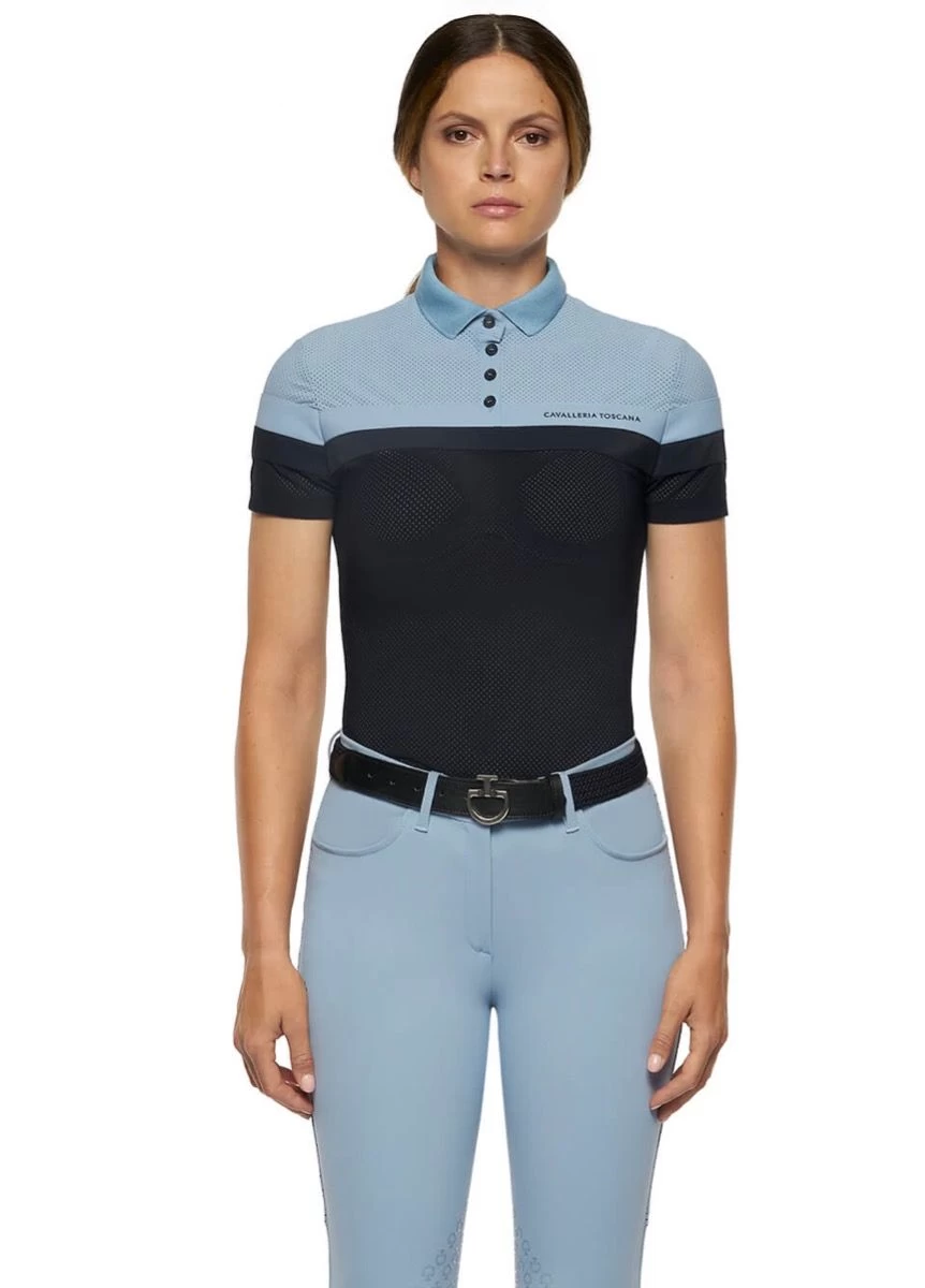 Cavalleria Toscana Perforated Polo Shirt - Navy/Sky Blue 5 Cavalleria Toscana Perforated Polo Shirt - Navy/Sky Blue - Image 3