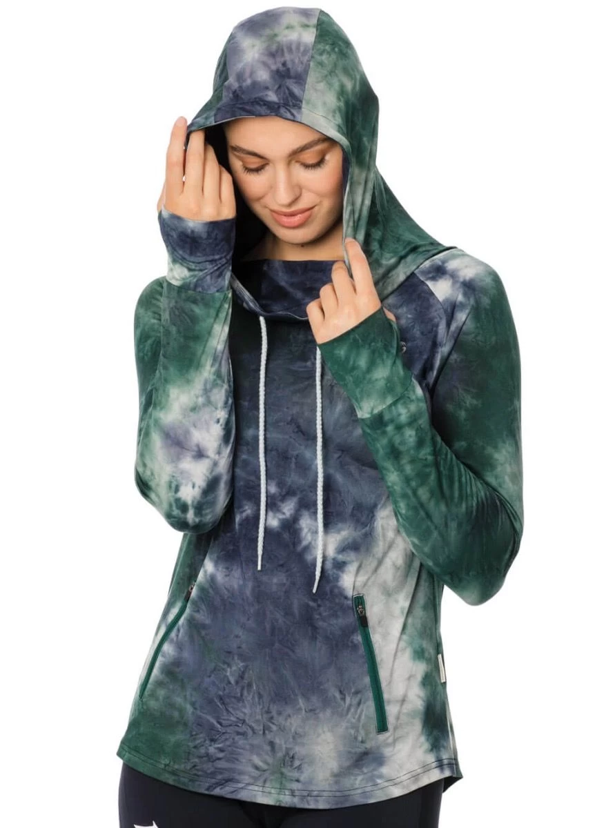 Horseware Technical Hooded Top - Green/Navy Tie Dye 4 Horseware Technical Hooded Top - Green/Navy Tie Dye - Image 2