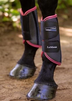 LeMieux Carbon Mesh Wrap Boots - Black/Papaya -Equestrian Riding Equipment Store lemiex carbon mesh boot papaya 4rdy