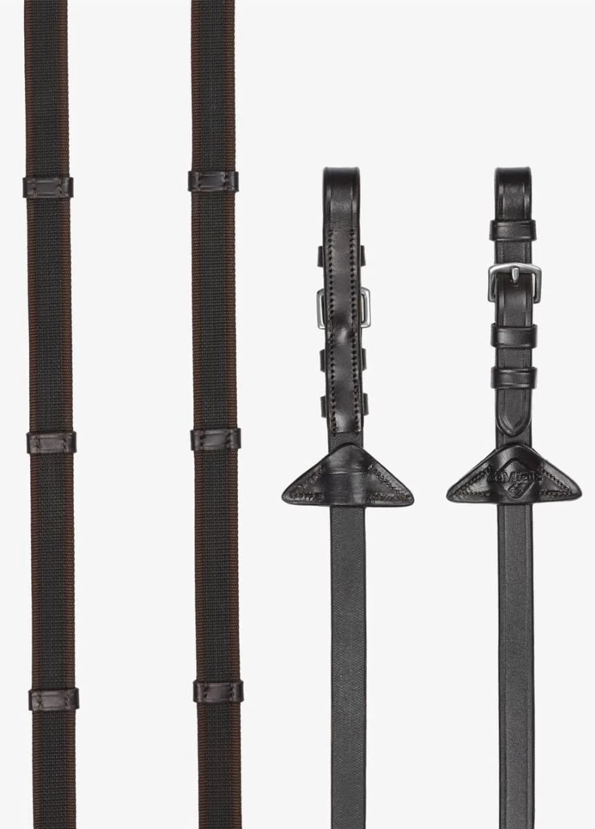 LeMieux Rubber Grip Continental Reins - Brown/Silver 3 LeMieux Rubber Grip Continental Reins - Brown/Silver